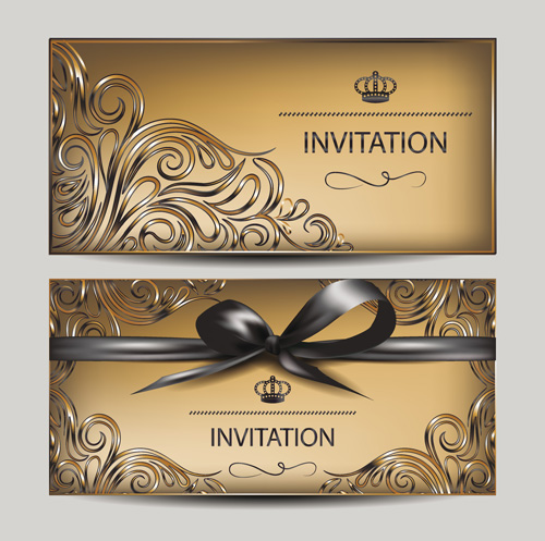 vintage ribbon invitation golden cards bow 