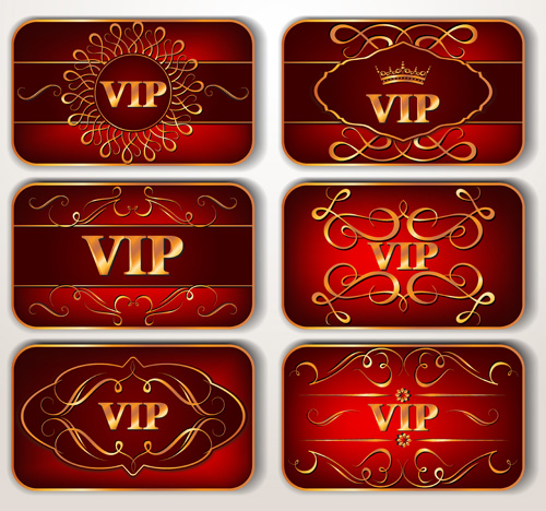 Vintage red Vip cards with floral pattern vector Vintage red Vip cards with floral pattern vector