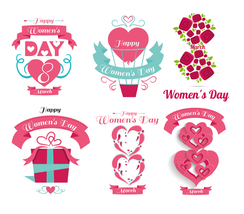 Womens day flower labels set Womens day flower labels set