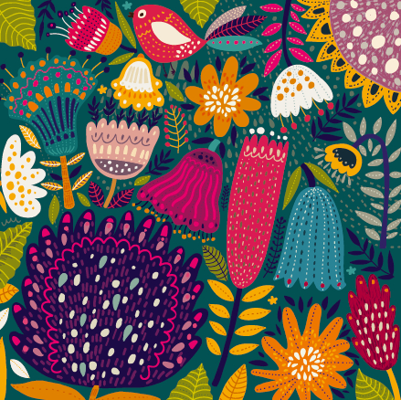 Cartoon spring tropical pattern background 02 Cartoon spring tropical pattern background 02