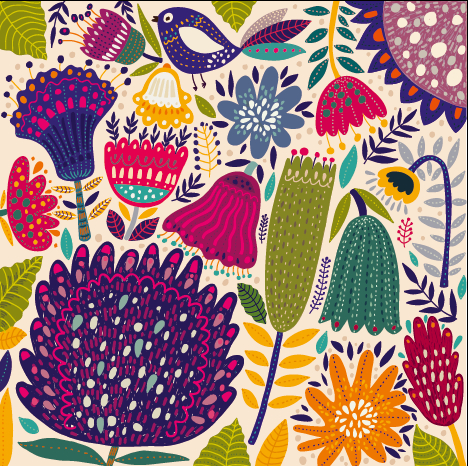 Cartoon spring tropical pattern background 04 Cartoon spring tropical pattern background 04