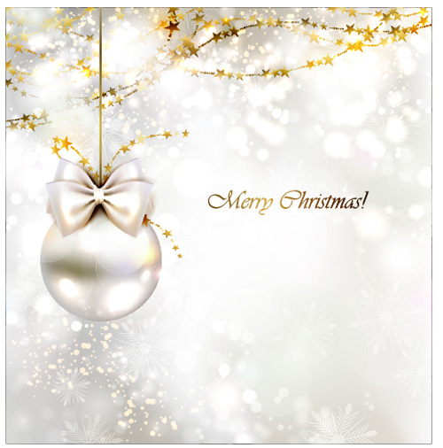 Christmas bow baubles with shiny background vector Christmas bow baubles with shiny background vector