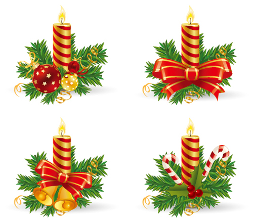 Christmas candle with baubles vectors 01 Christmas candle with baubles vectors 01