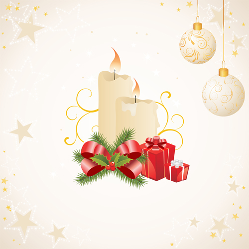 Christmas candle with baubles vectors 02 Christmas candle with baubles vectors 02