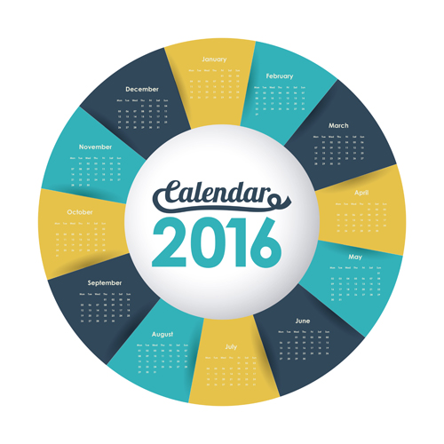 colorful circle calendar 2016 