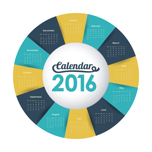 Circle calendar 2016 colorful vector Circle calendar 2016 colorful vector