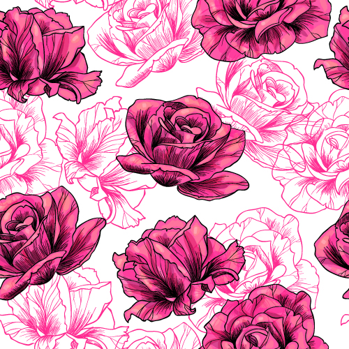 Elegant flower hand drawn pattern seamless vector 01 Elegant flower hand drawn pattern seamless vector 01