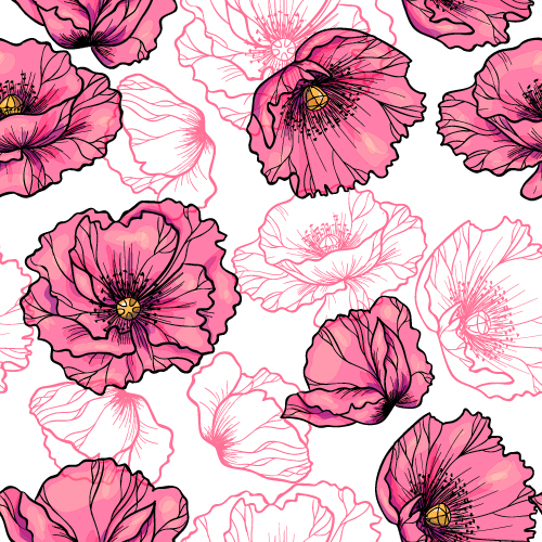 Elegant flower hand drawn pattern seamless vector 02 Elegant flower hand drawn pattern seamless vector 02