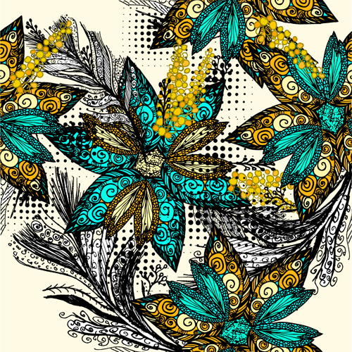 seamless pattern hand floral drawn 