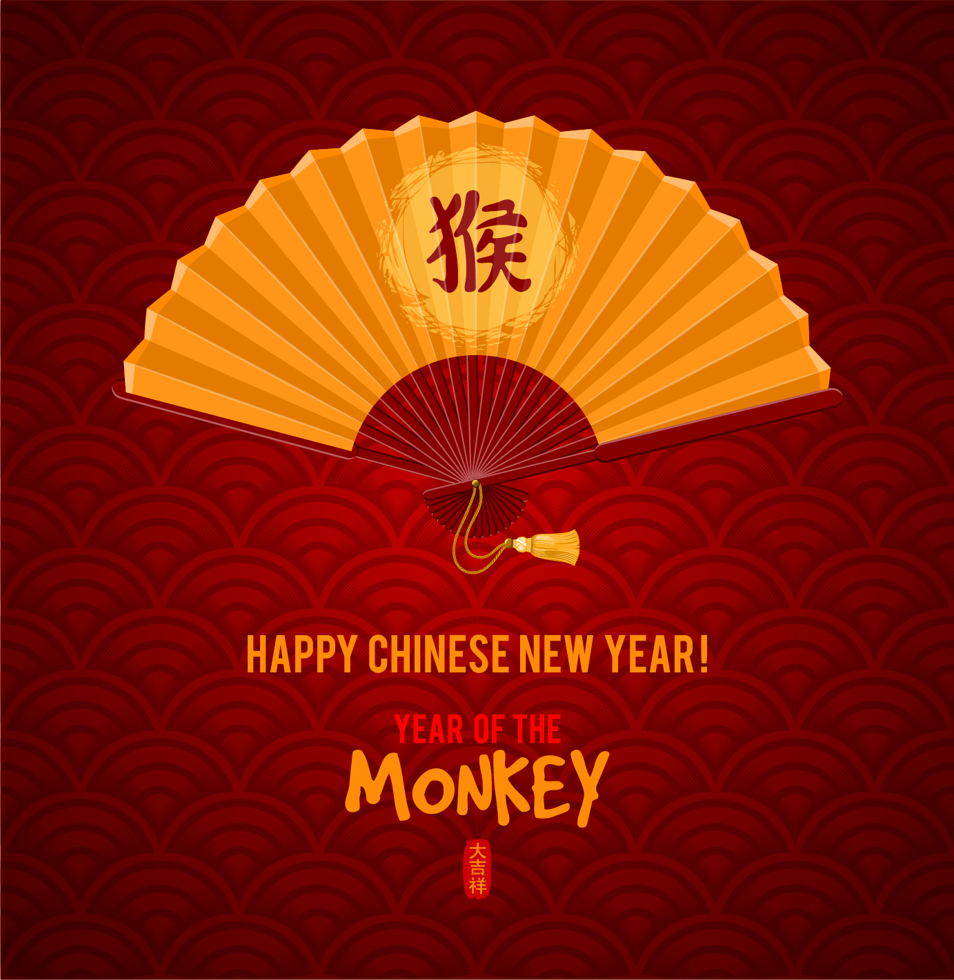 year new monkey golden china background 2016 