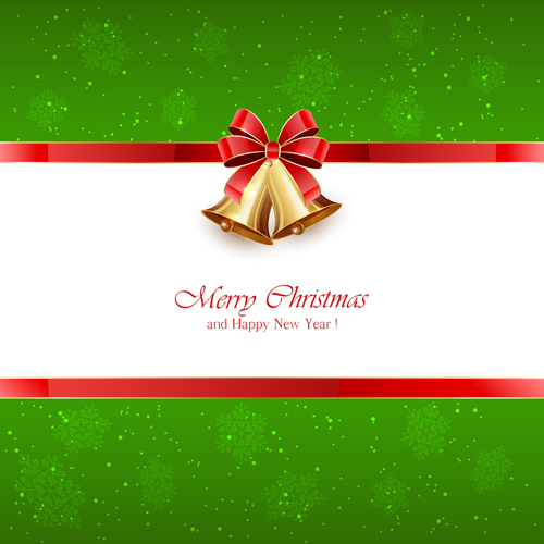 Green Christmas background with bells and red bow vector Green Christmas background with bells and red bow vector
