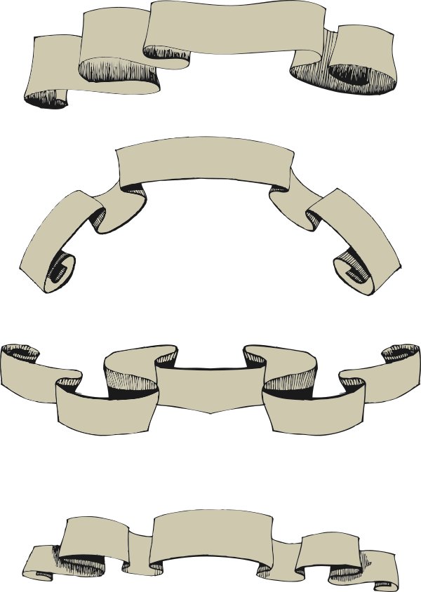 Hand drawn ribbon retro vectors set