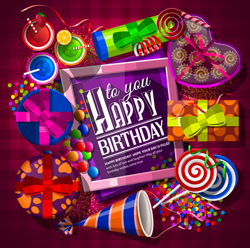 Happy birthday photo frame with gift boxs vector Happy birthday photo frame with gift boxs vector