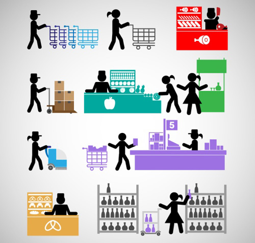 Supermarket staff figures silhouette vector Supermarket staff figures silhouette vector