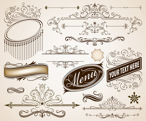 Vintage frames with calligraphic ornaments vector 03