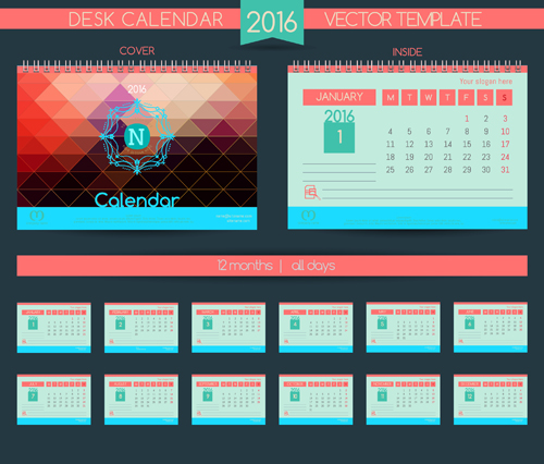 2016 New year desk calendar vector material 109