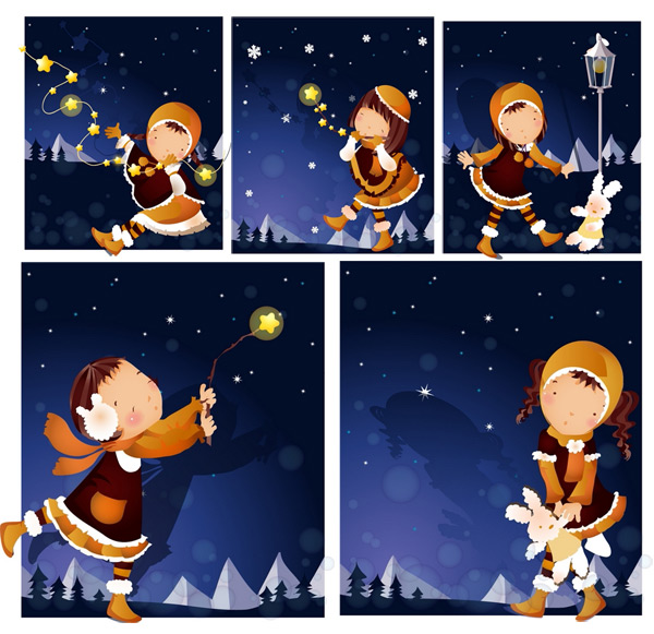 Elements of girl winter night Vector Elements of girl winter night Vector