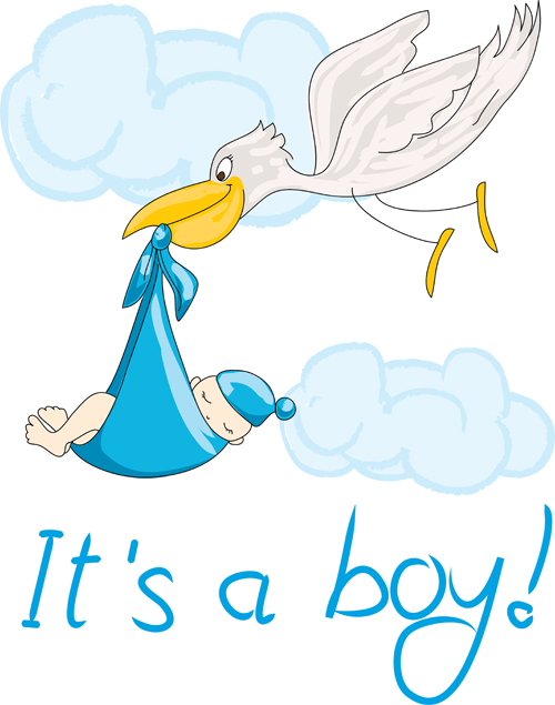 Baby with stork baby card vector 01 Baby with stork baby card vector 01