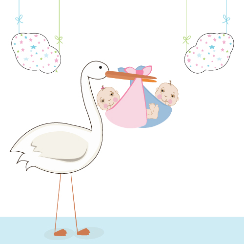 Baby with stork baby card vector 05 Baby with stork baby card vector 05