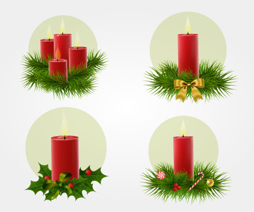 Christmas candle with baubles vectors 06 Christmas candle with baubles vectors 06