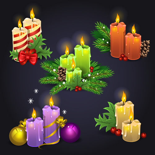 Christmas candle with baubles vectors 08 Christmas candle with baubles vectors 08