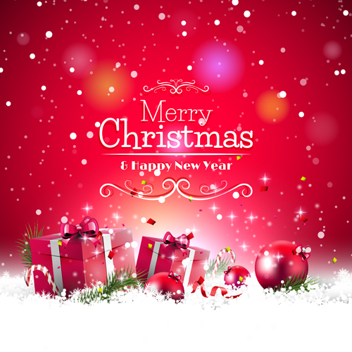 Christmas red gifts lights background vector Christmas red gifts lights background vector