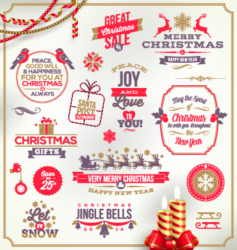 Cute Christmas holidays labels design vector 03 Cute Christmas holidays labels design vector 03