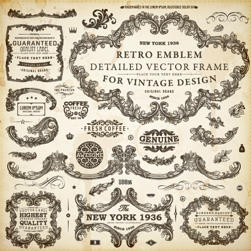 Decor frame with ornaments elements vintage vector 04 Decor frame with ornaments elements vintage vector 04