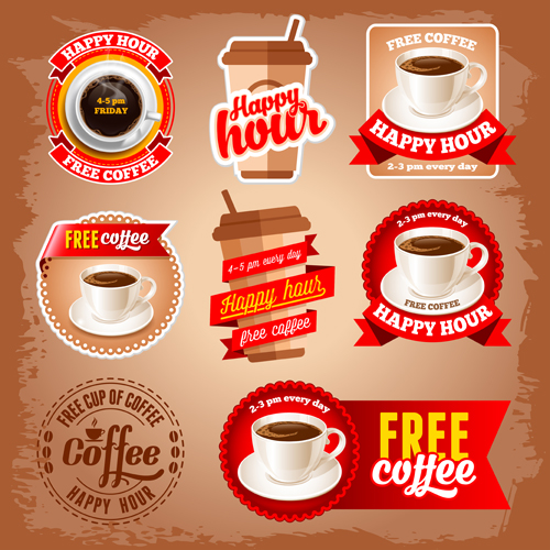 Free red coffee labels vector Free red coffee labels vector
