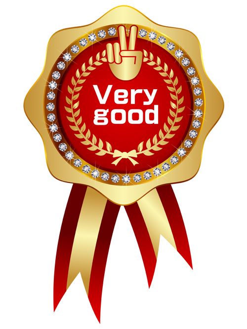 Golden labels with diamonds and laurel wreath vectors 05