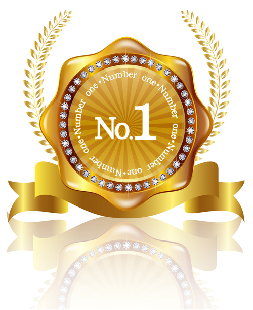 Golden labels with diamonds and laurel wreath vectors 07