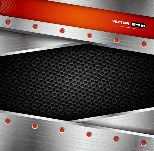 Metal honeycomb with chrome background vector 02 Metal honeycomb with chrome background vector 02
