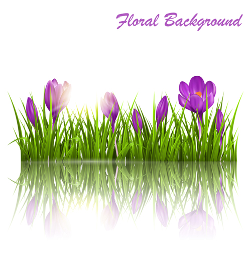 Purple flower with grass background vector Purple flower with grass background vector