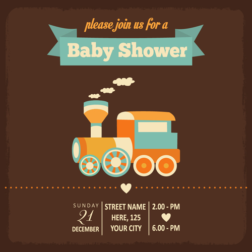 Vintage baby shower Invitation cards vector 02 Vintage baby shower Invitation cards vector 02