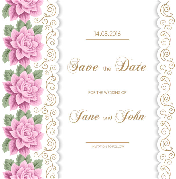 Wedding invitation card with flower vintage vector 01 Wedding invitation card with flower vintage vector 01