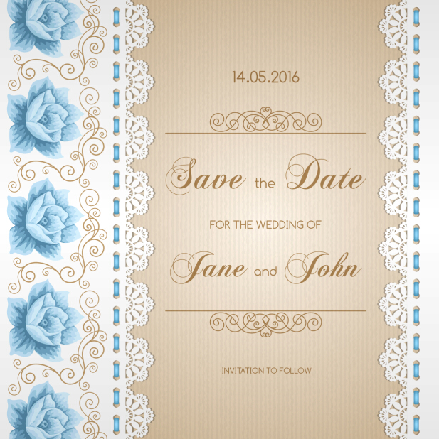 Wedding invitation card with flower vintage vector 03 Wedding invitation card with flower vintage vector 03