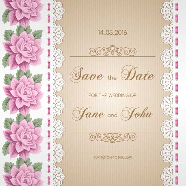Wedding invitation card with flower vintage vector 04 Wedding invitation card with flower vintage vector 04