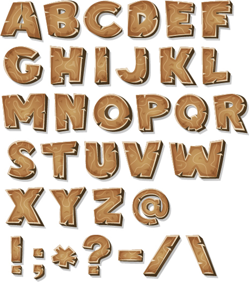 Wood texture alphabet with sign vector Wood texture alphabet with sign vector