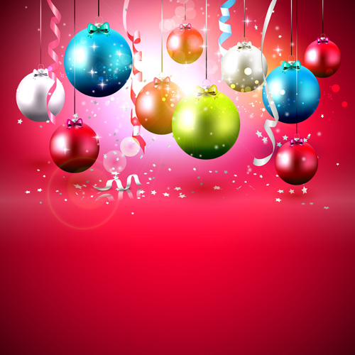 christmas colorful balls with red background vector christmas colorful balls with red background vector