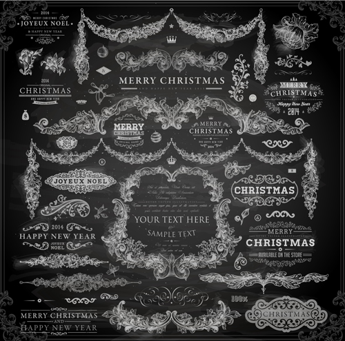 2014 Christmas Dark labels with ornaments vector set 04 2014 Christmas Dark labels with ornaments vector set 04