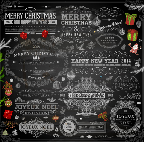 2014 Christmas Dark labels with ornaments vector set 05 2014 Christmas Dark labels with ornaments vector set 05