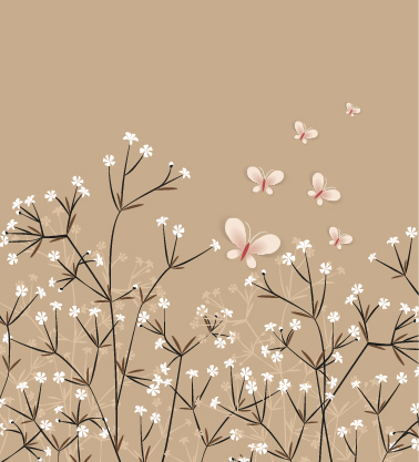 Cartoon flowers with butterflies vector background