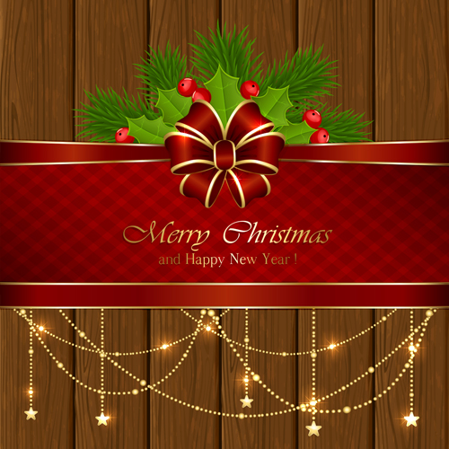 Christmas decor with wooden background vector material Christmas decor with wooden background vector material