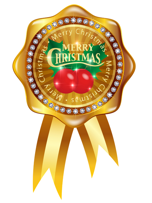Christmas golden badges with diamonds vector 01 Christmas golden badges with diamonds vector 01