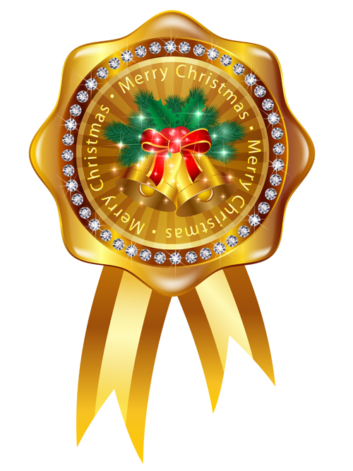 Christmas golden badges with diamonds vector 02 Christmas golden badges with diamonds vector 02