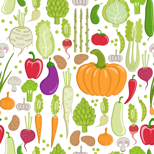 Colored vegetables seamless pattern vector 02 Colored vegetables seamless pattern vector 02