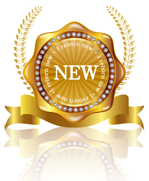 Golden labels with diamonds and laurel wreath vectors 02 Golden labels with diamonds and laurel wreath vectors 02