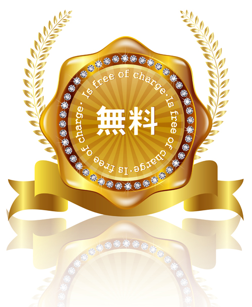 Golden labels with diamonds and laurel wreath vectors 04