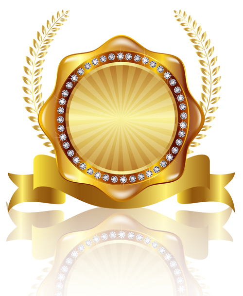 Golden labels with diamonds and laurel wreath vectors 08