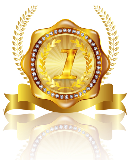 Golden labels with diamonds and laurel wreath vectors 09 Golden labels with diamonds and laurel wreath vectors 09